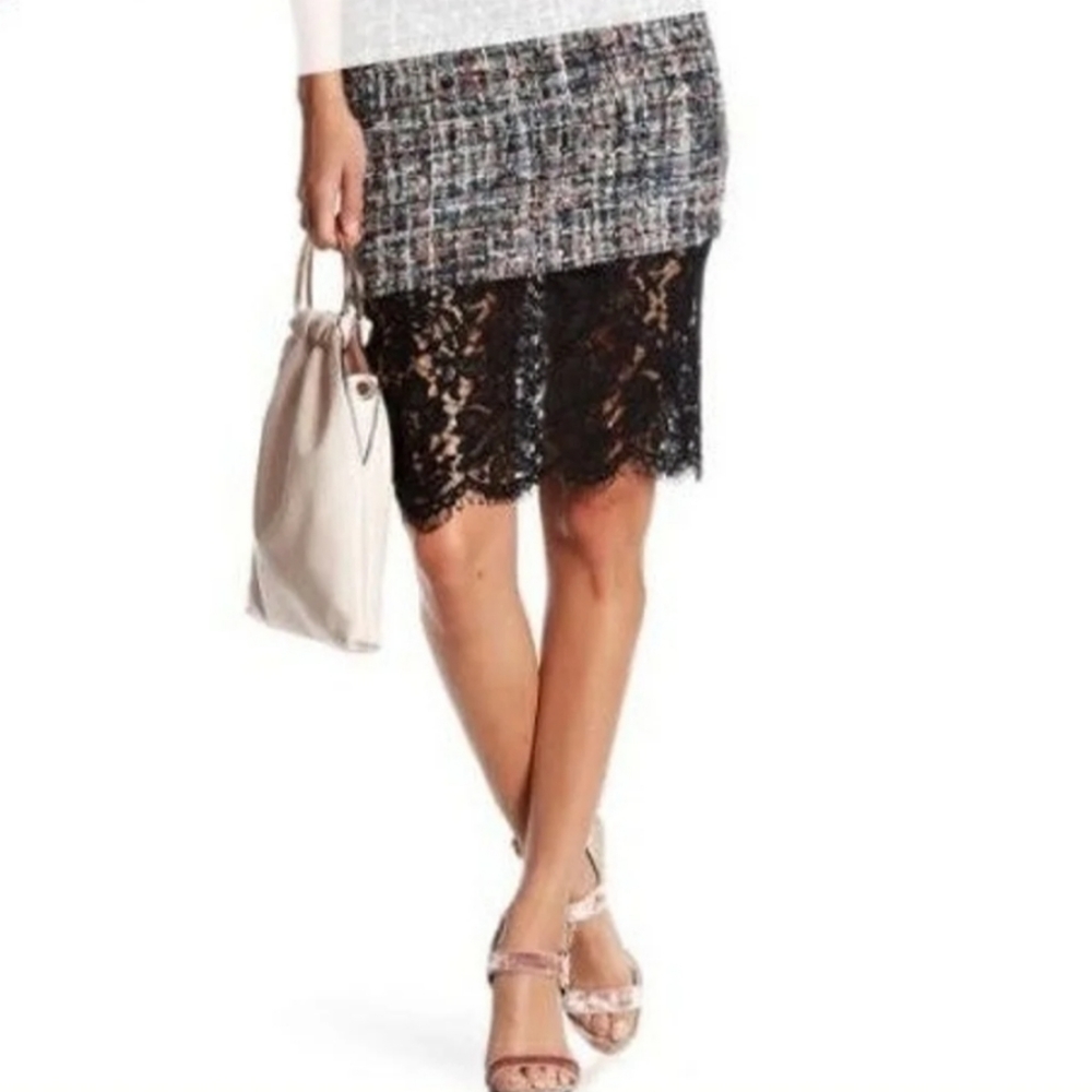 English Factory NWT tweed skirt black lace bottom